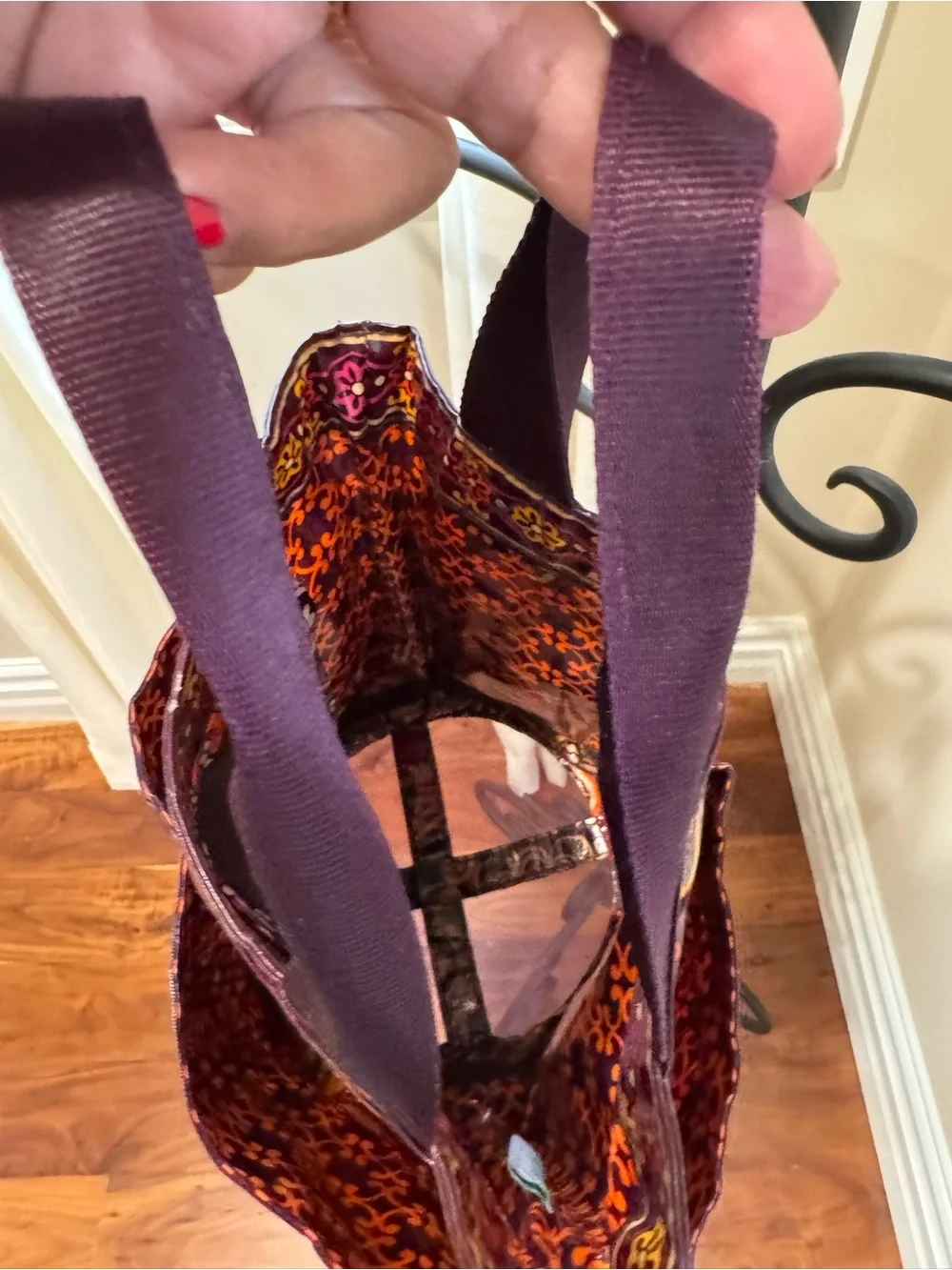 Vera Bradley Floral Patent Tote Purple Pink Orange Bucket Purse Safari Paisley